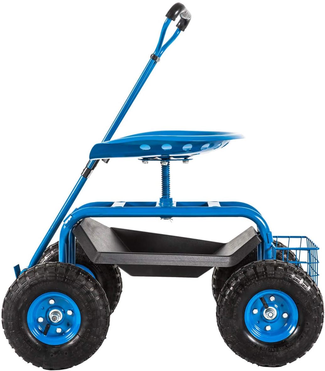 Rolling Utility Garden Cart Patio Wagon with Adjustable 360 Degree Swivel Seat Heavy Duty Steel Frame Q414