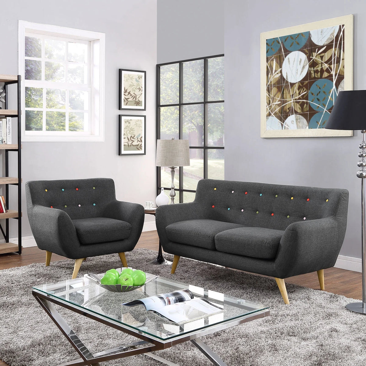 Grey Fabric Plywood Two PCS Living Room Set B909