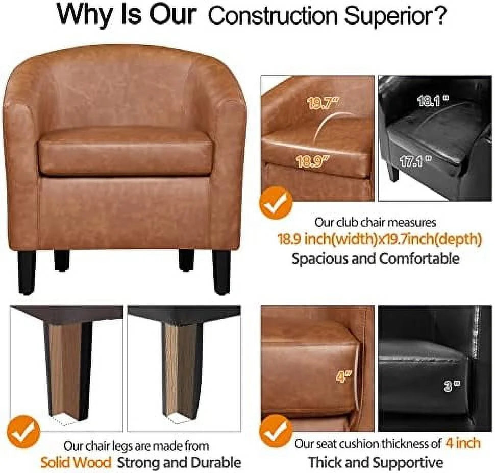 Faux Leather Barrel Accent Chair with Ottoman Set J54981