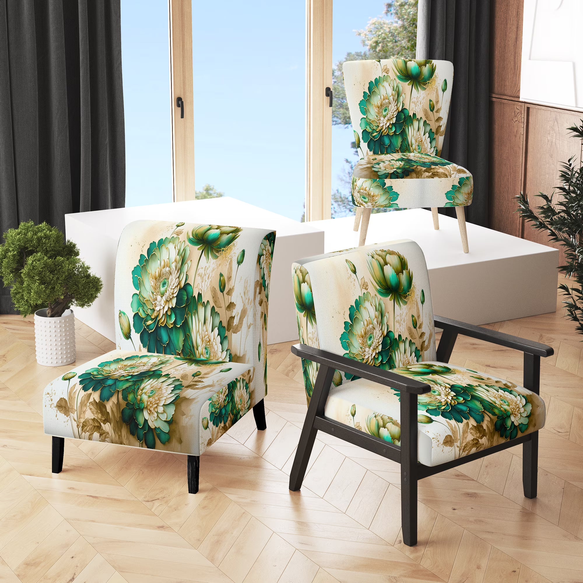 Upholstered Floral & Botanical Accent Chair and Traditional Arm Chair P80426