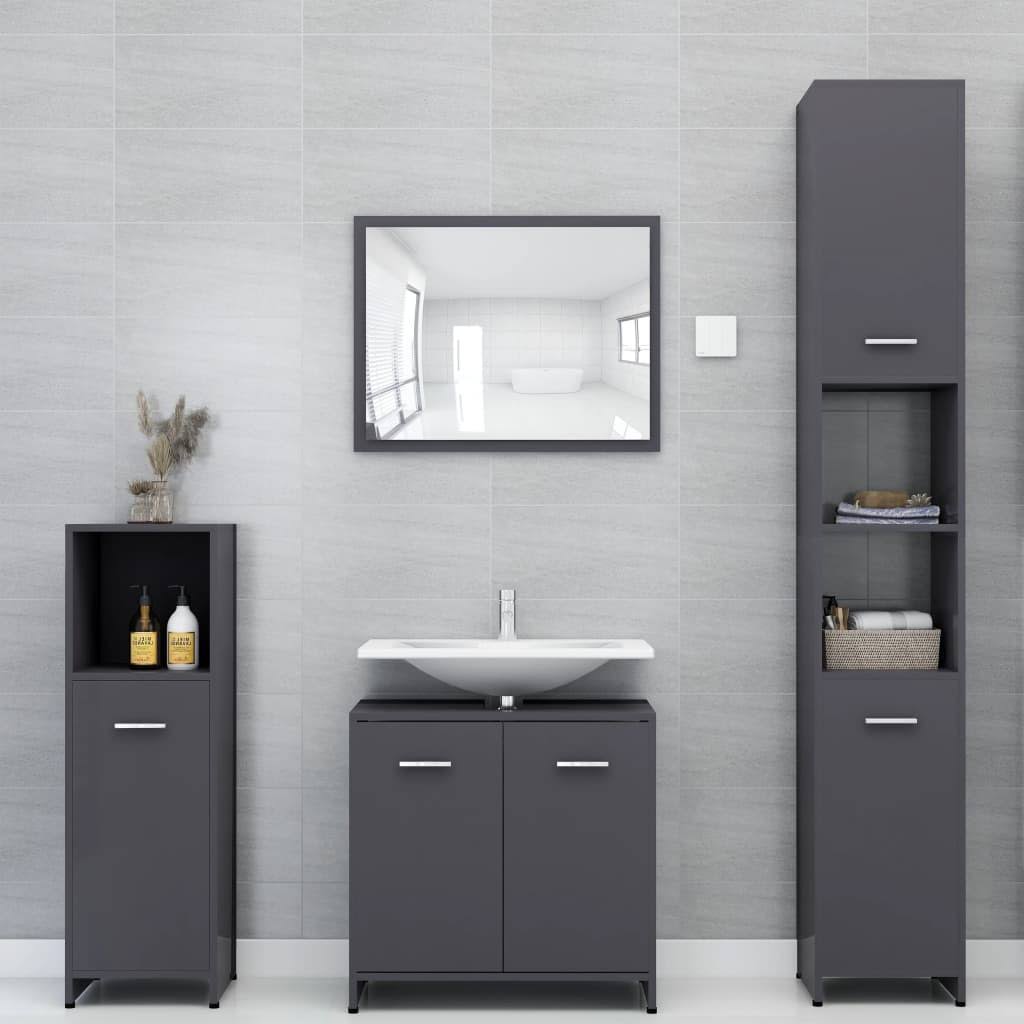Bathroom Cabinet High Gloss Gray Chipboard Q373