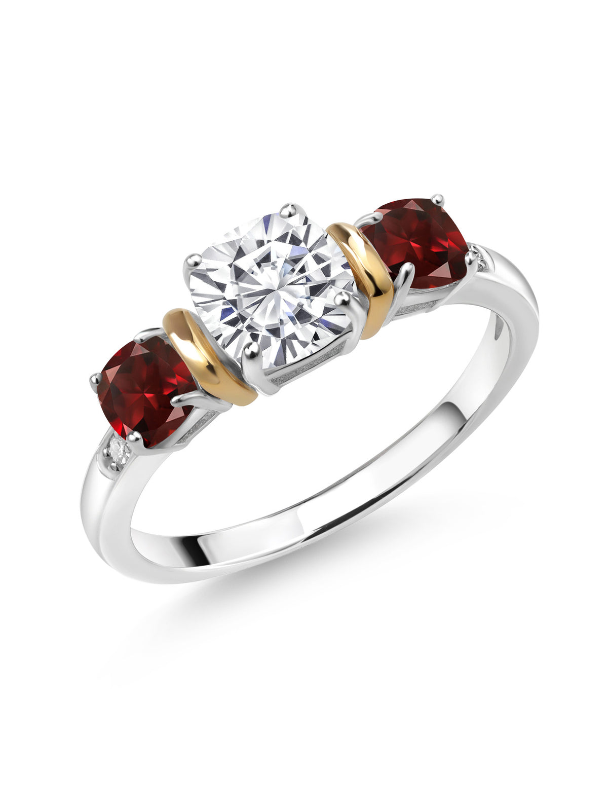 Red Garnet Diamond 3-Stone Ring Set with Moissanite I549