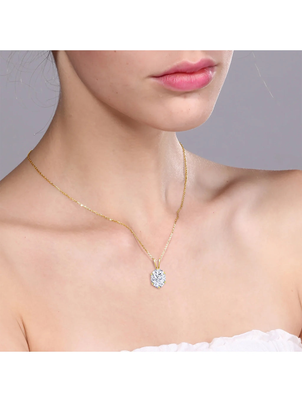 18K Yellow Gold Plated Silver White Oval Moissanite Pendant Necklace D188446