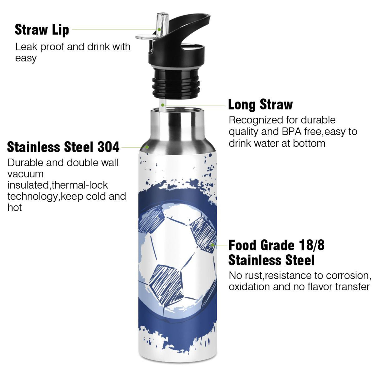 Stainless Steel Insulated Water Bottle with Straw Lid D93837