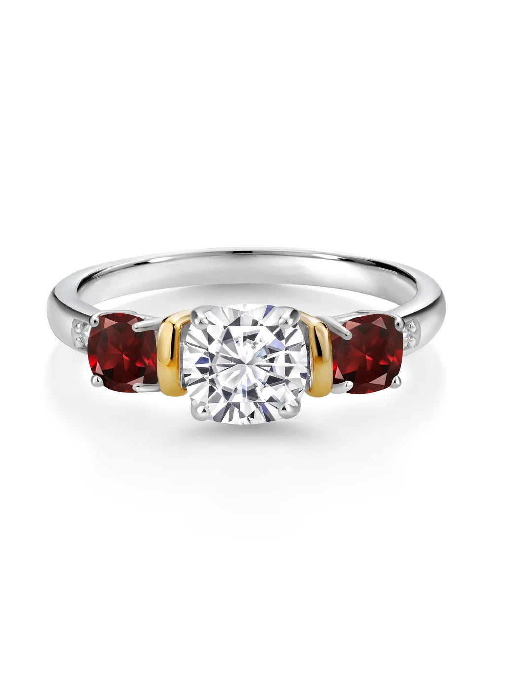 Red Garnet Diamond 3-Stone Ring Set with Moissanite I549