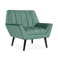 Turquoise Blue Velvet-Like Fabric Channel-Tufted Arm Chair A923