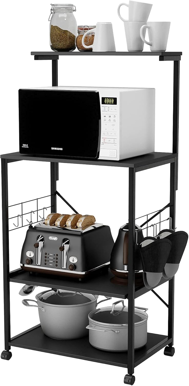 4 Tier Black Rolling Kitchen Cart with Storage Shelf N85757
