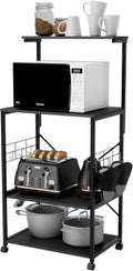 4 Tier Black Rolling Kitchen Cart with Storage Shelf N85757