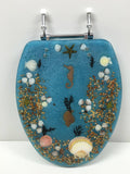 Elongated Blue Resin Toilet Seat Chrome Hinges N226810