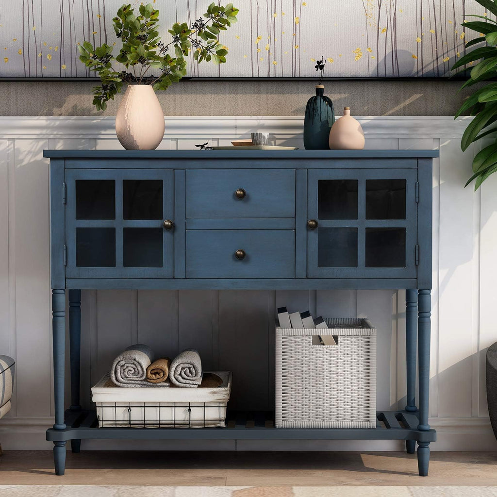 White and Brown 4 Drawers Storage Console Table with Cabinet and Shelf R179173
