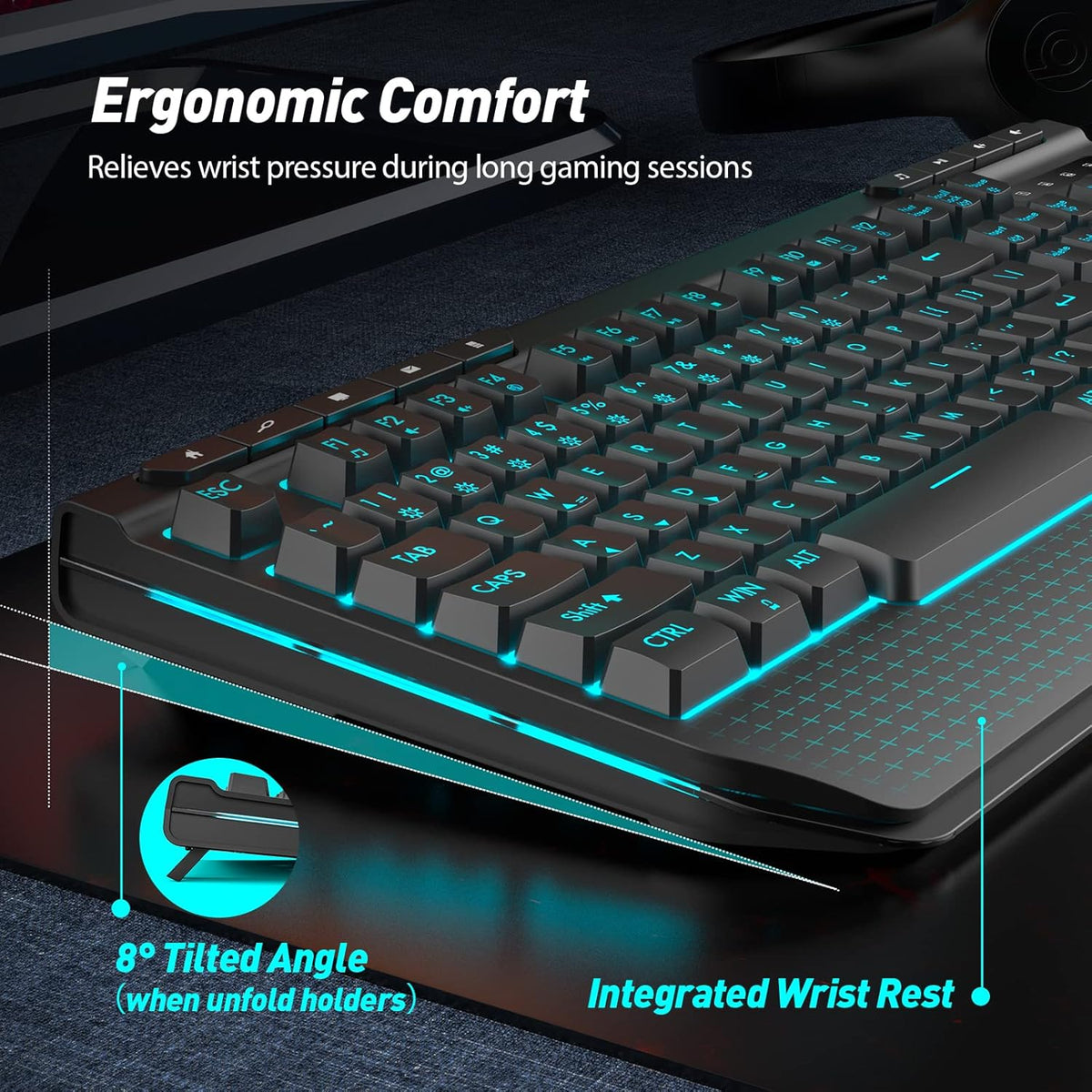Wireless Gaming Keyboard with Ergonomic Wrist Rest, Pack of 2 D68791