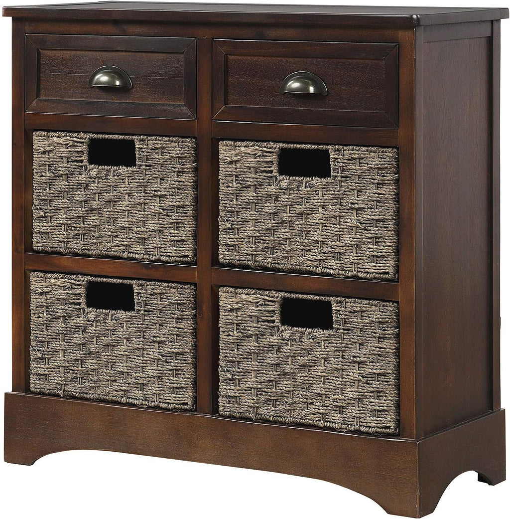 Solid Wood Wicker Storage Cabinet with 4-Basket Chest and 2 Drawers W363008