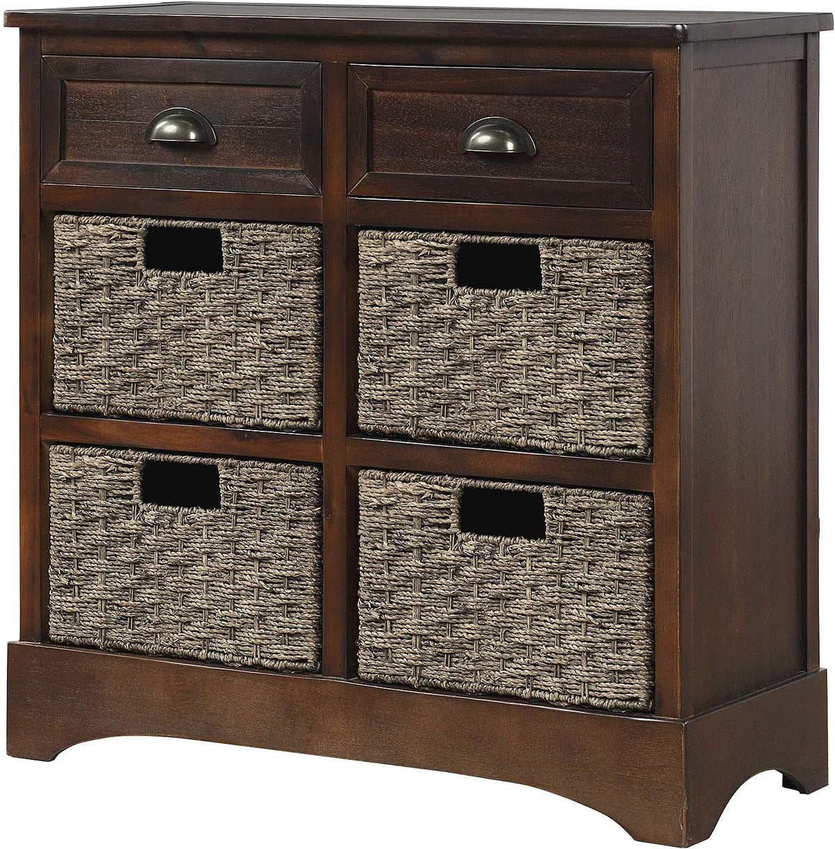 Solid Wood Wicker Storage Cabinet with 4-Basket Chest and 2 Drawers W363008
