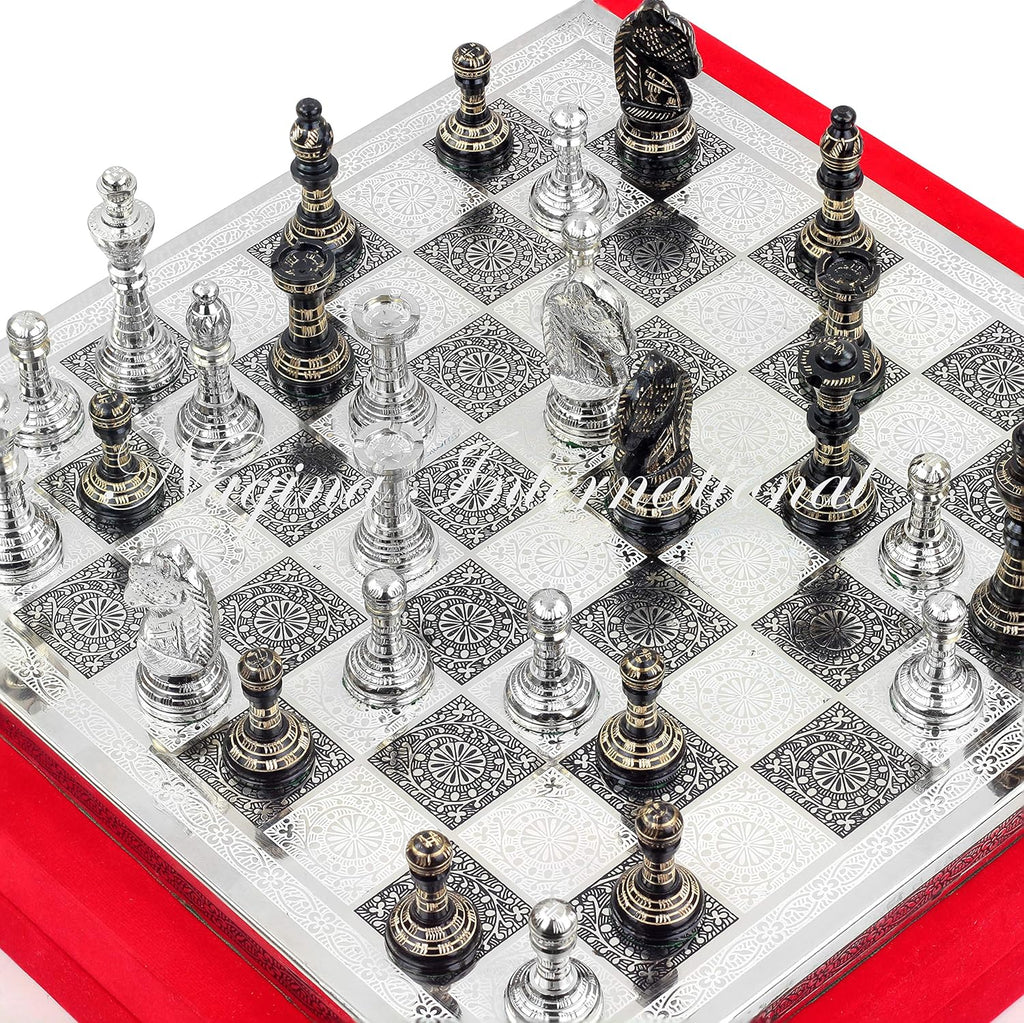 Solid Brass Black Chess Set with Red Velvet Storage Case T170454