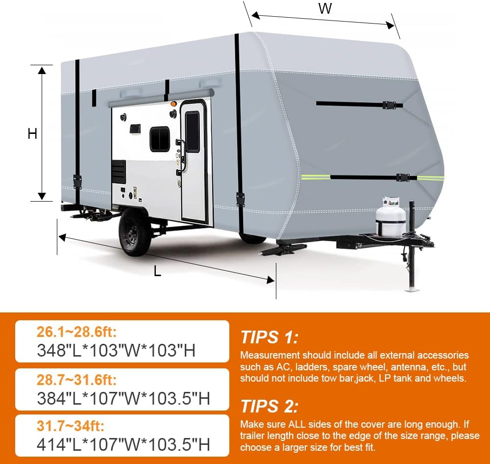 600D Waterproof Oxford Travel Trailer Camper Cover with Tire Cover, Tongue Jack Cover N924633