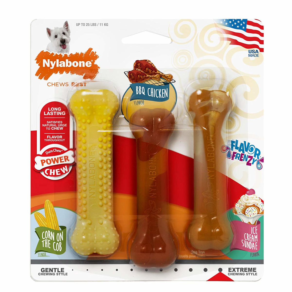 Chicken, Corn, & Ice Cream Sundae Flavor Chew Toy Triple Pack, Small/Regular, Up to 25 Ibs. G847