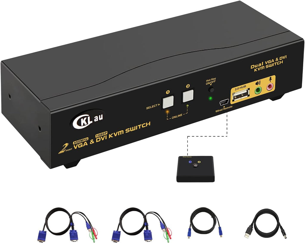 2 Port Dual Monitor Displayport KVM Switch with Audio, USB 2.0 Hub and Cables Y25666