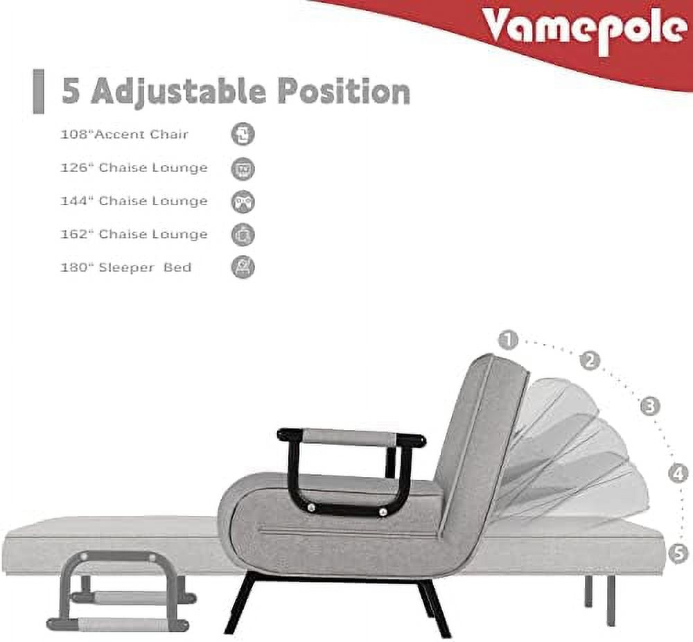 Sleeper Chair Bed Convertible Sofa Bed Folding Bed with Adjustable Backrest & Pillow Chaise Lounge Couch Futon Chair Couch J98278