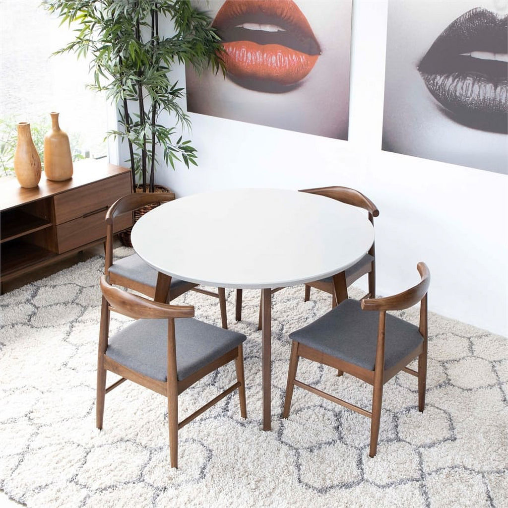 Mid Century Modern Fabric Dining Chair in White/Gray (Set of 5) T232