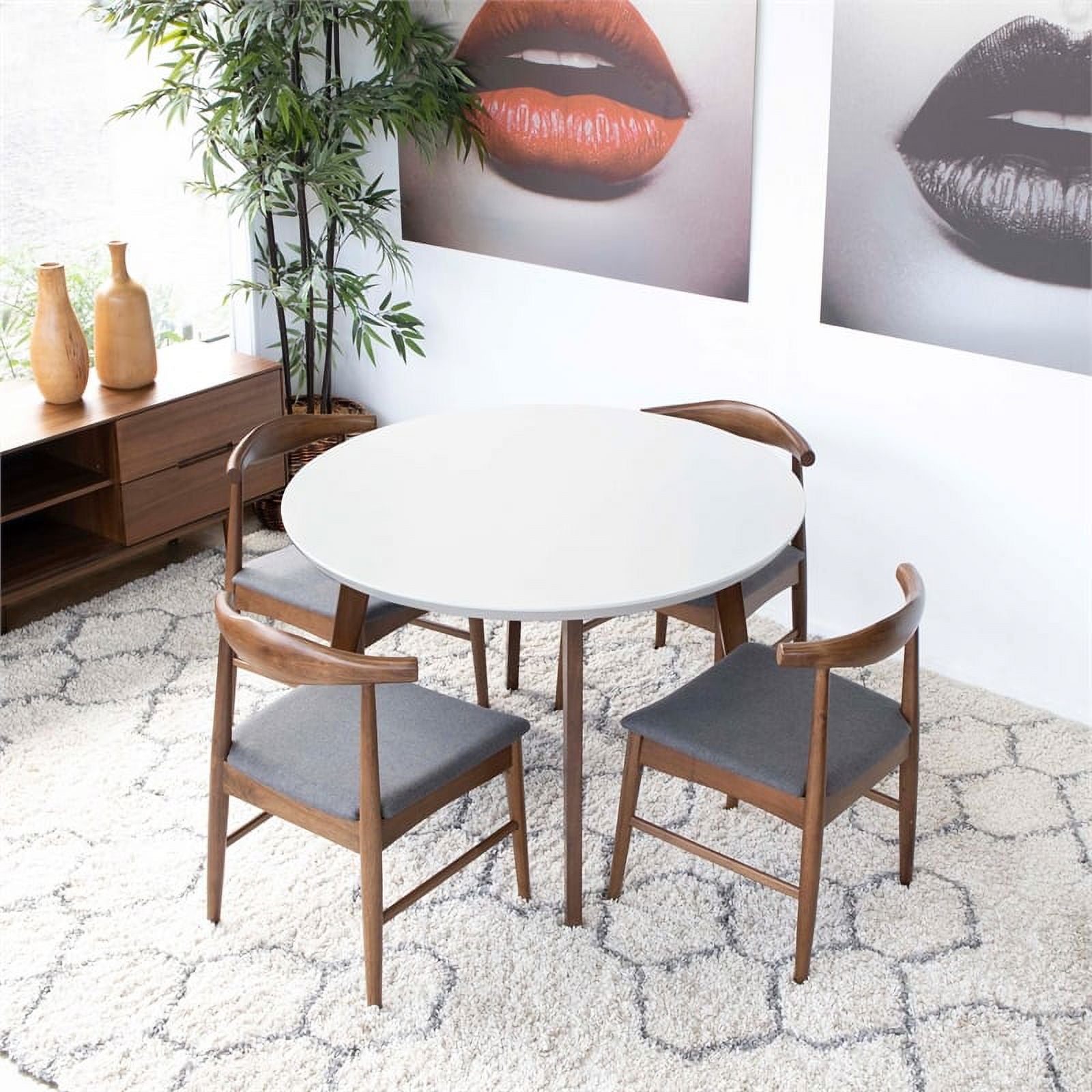 Mid Century Modern Fabric Dining Chair in White/Gray (Set of 5) T232