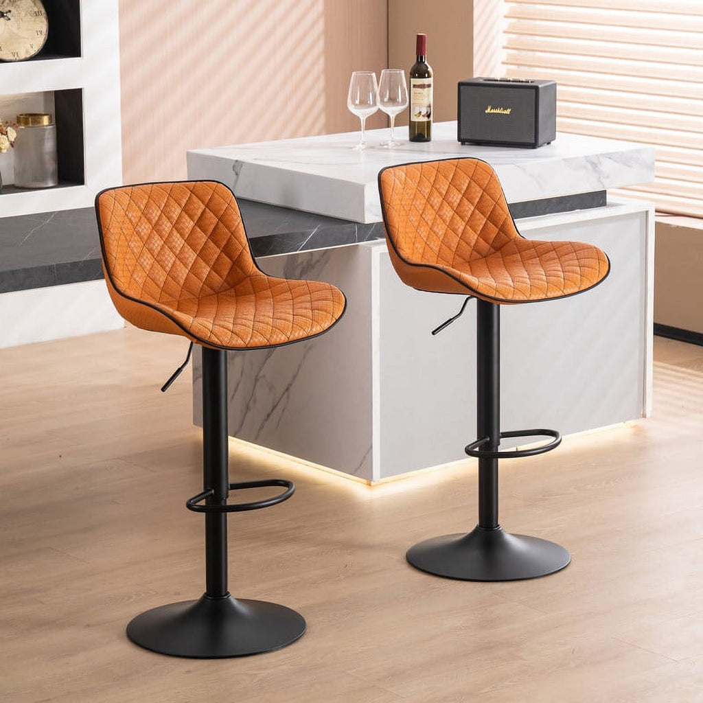 Adjustable Swivel Bar Stools Set of 2 Orange K1297