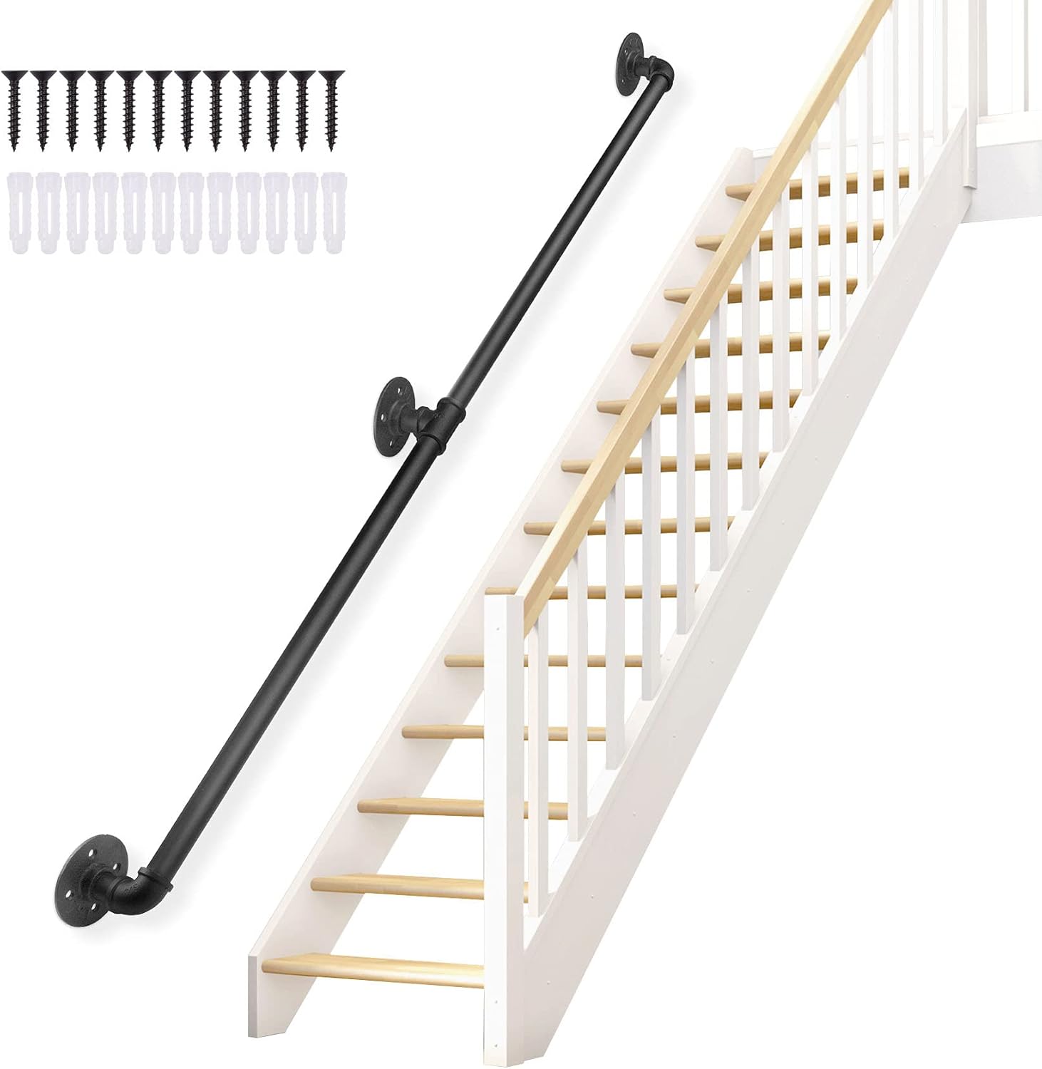 Black Wrought Iron Metal Stair Handrail 10FT J3488