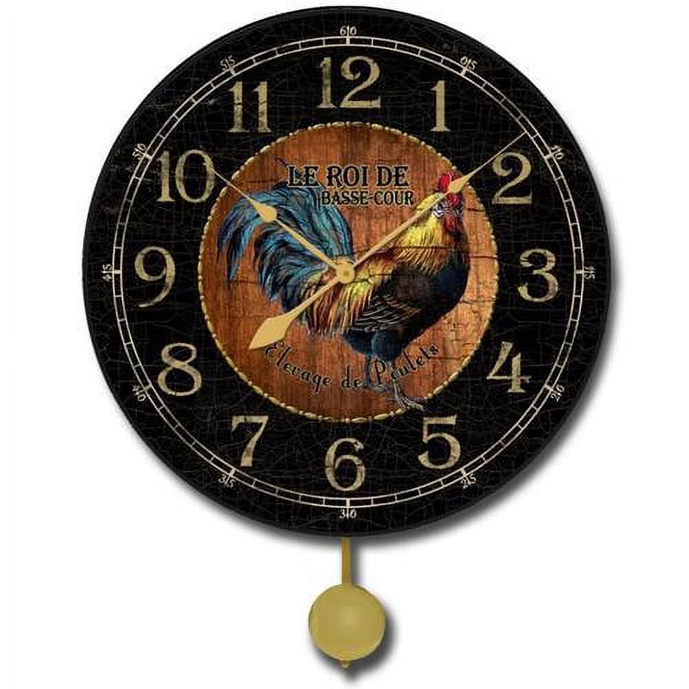 Black & Wood Rooster Wall Clock L3856
