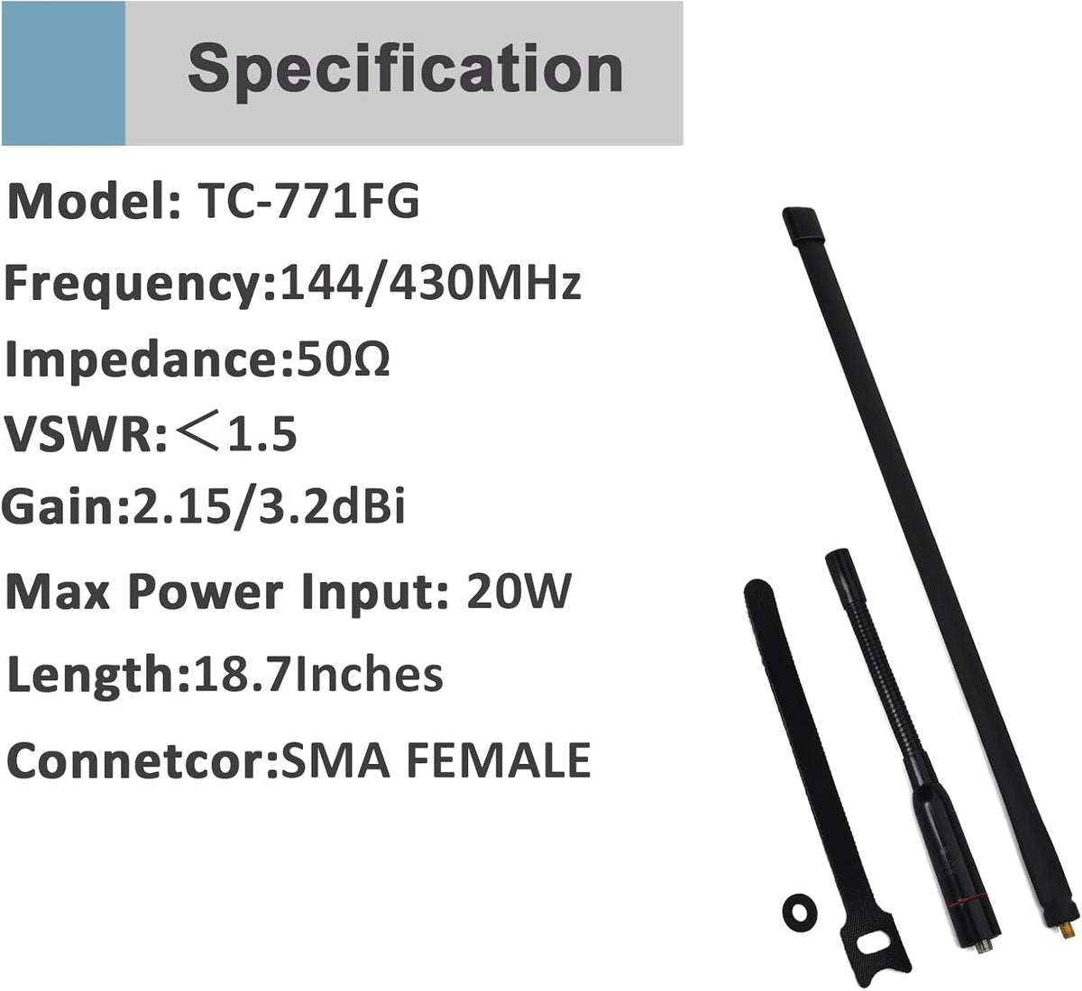 Tactical Foldable Whip Antenna, SMA-Female, VHF UHF 144/430Mhz, Gooseneck Antenna T914378