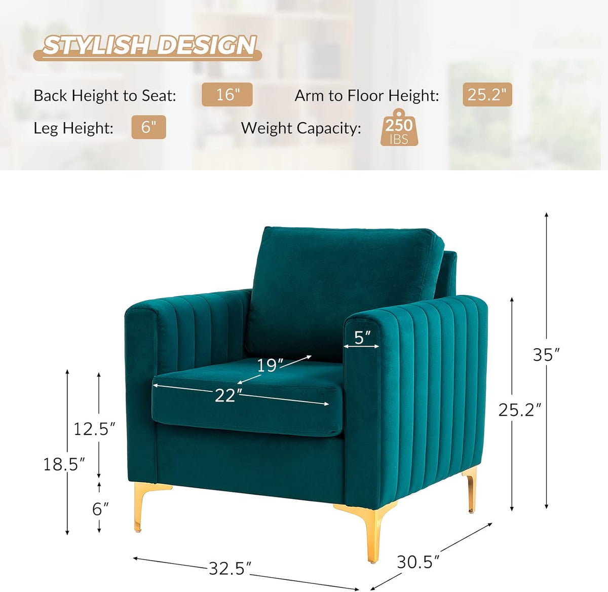 Teal Velvet Club Chairs Set Of 2 with Metal Legs N59302