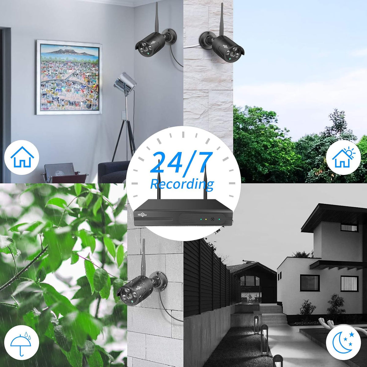 Wireless Security Camera System 8CH 1296P NVR 8Pcs 3MP Outdoor/Indoor WiFi Surveillance Camera with Night Vision I280125