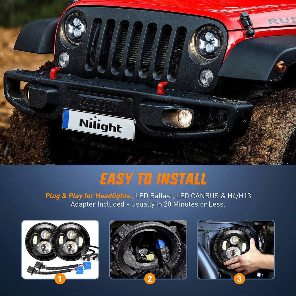 2PCS 7 Inch Round LED Headlight High Low Beam B627402