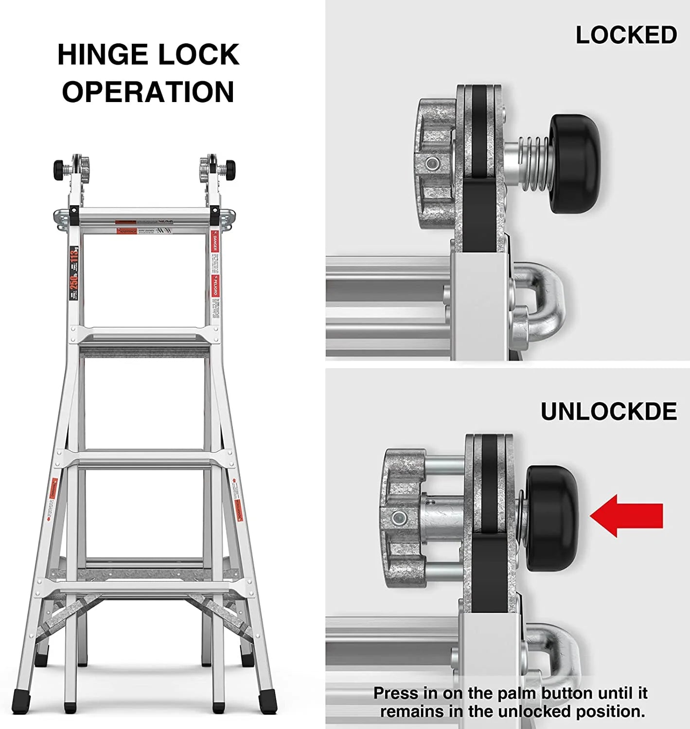 Folding Aluminum Ladder with Non-Slip Rubber, 250 lbs Weight Rating J69235