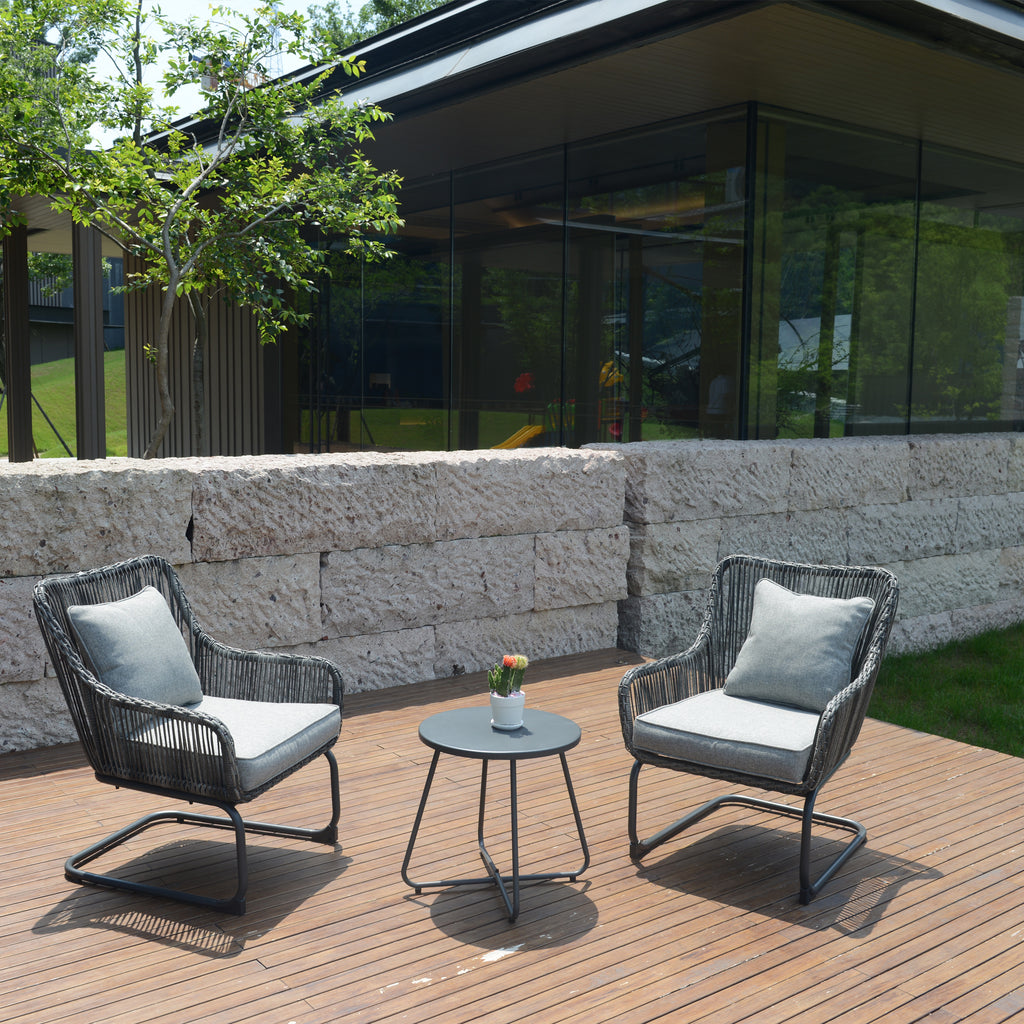 3 Pcs Outdoor Hand-Woven Wicker Spring Sofa Chair Patio Conversation Set B669607