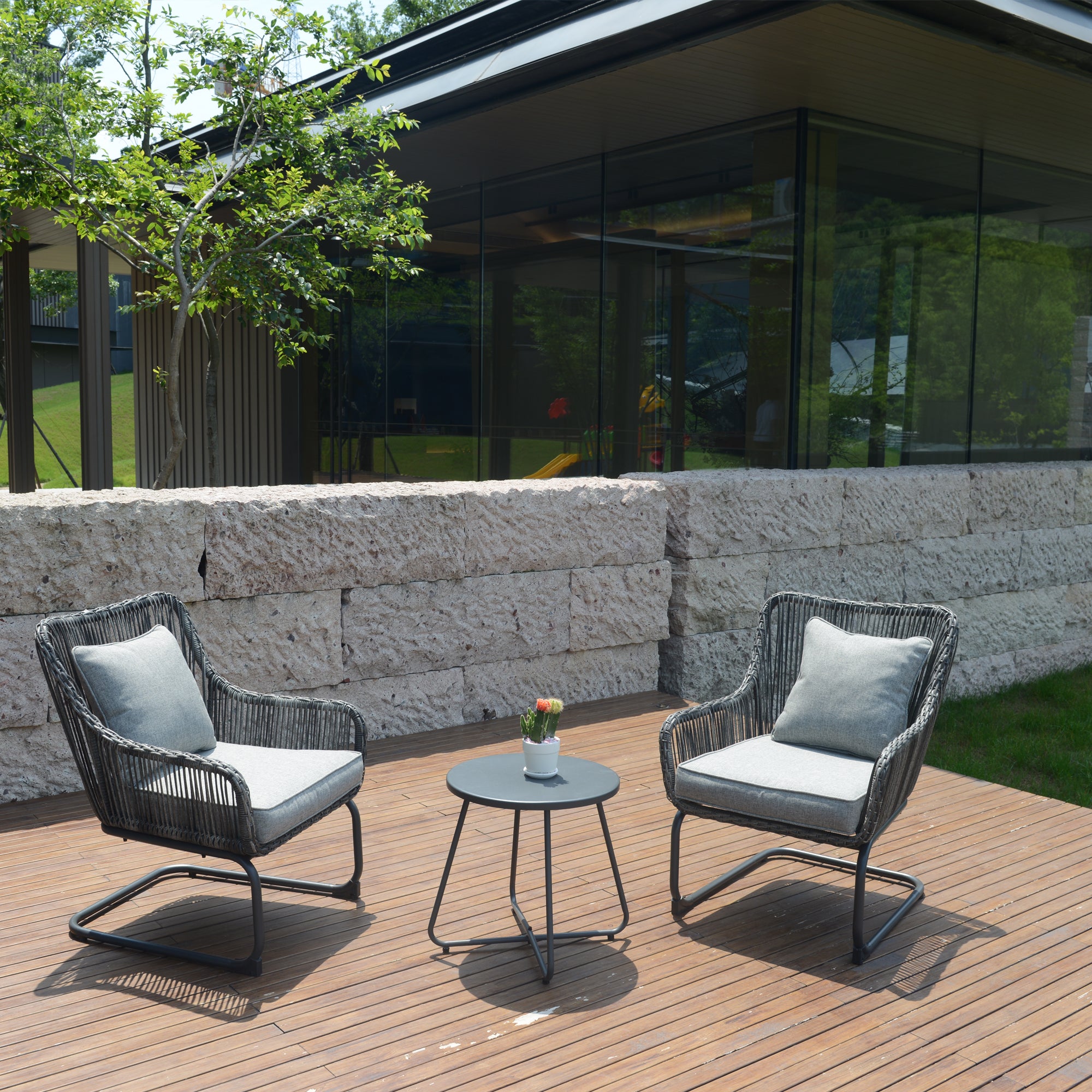 3 Pcs Outdoor Hand-Woven Wicker Spring Sofa Chair Patio Conversation Set B669607