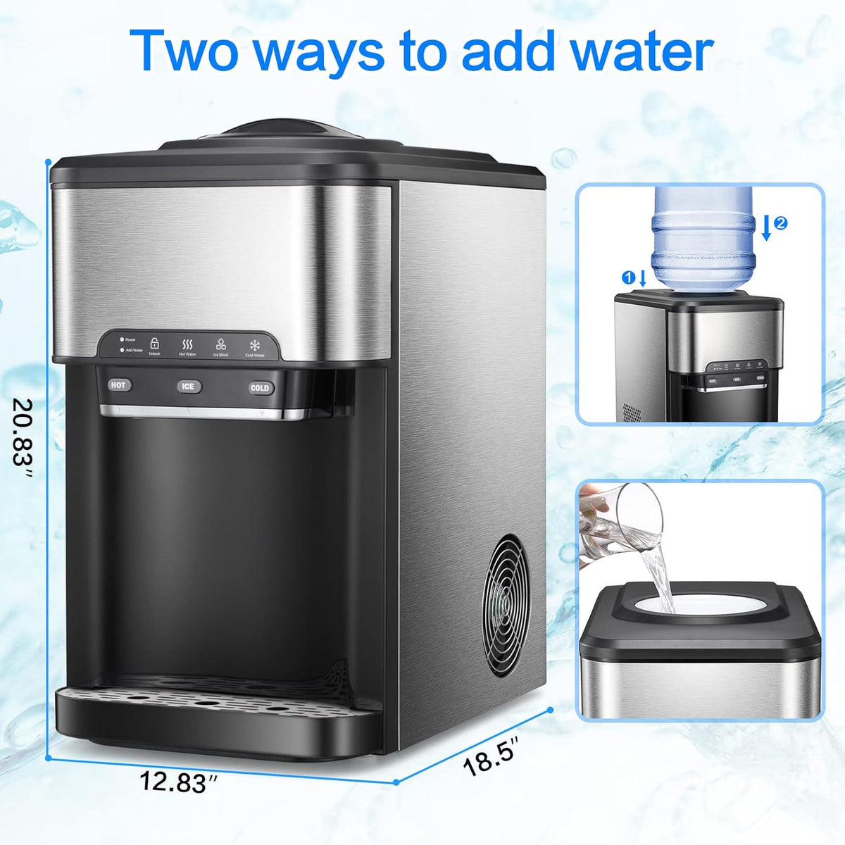 3-in-1 Top Loading Water Cooler Dispenser with Built-in Ice Maker A694