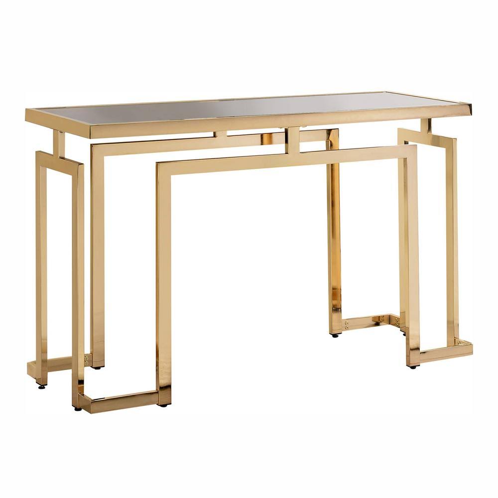 Gold Plating and Black Rectangular Glass Top Console Table P563