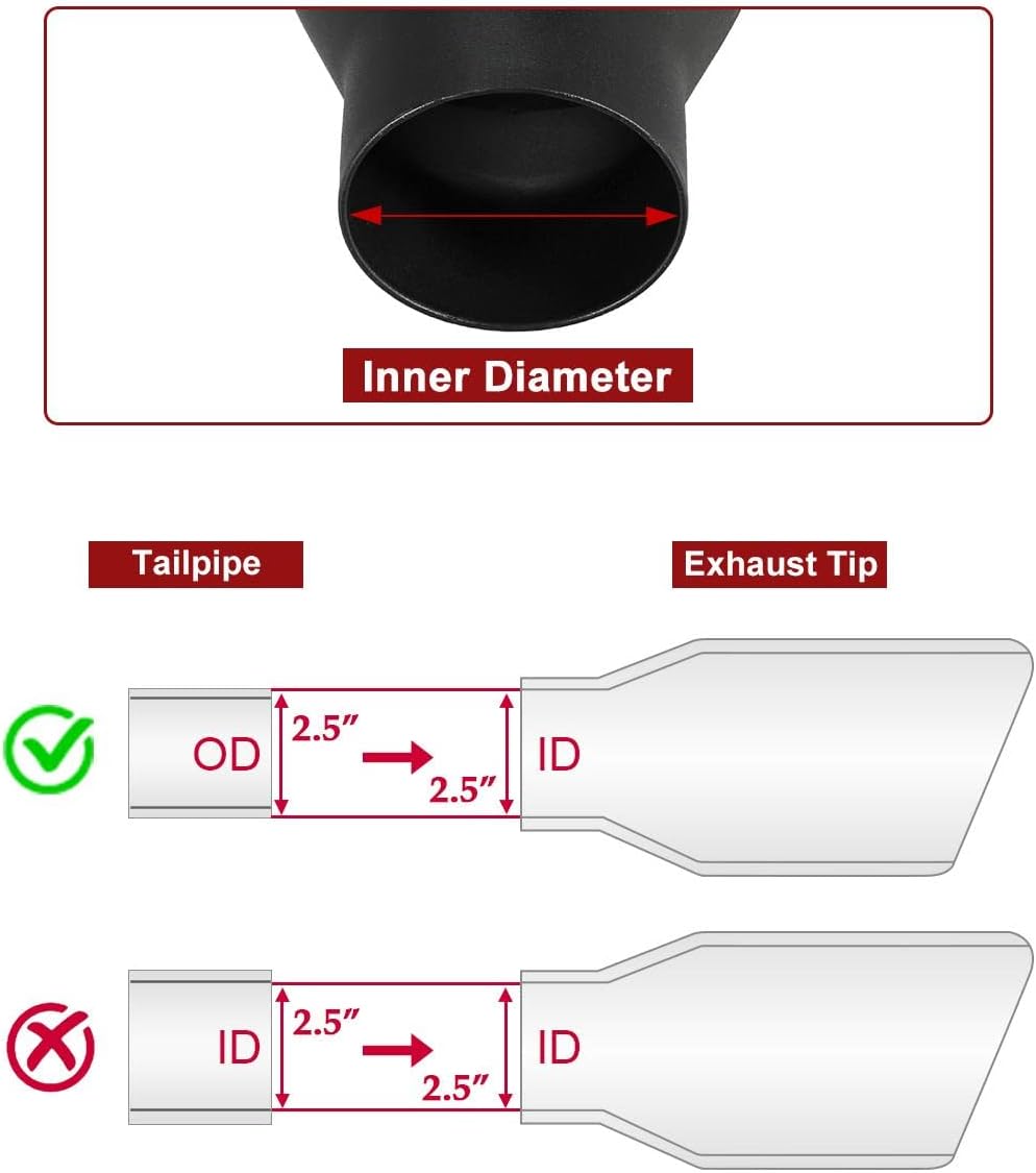 2.5 inch Inlet 4 inch Outlet Exhaust Tip 9" Long Black Weld On Stainless Steel Pack of 2 A450
