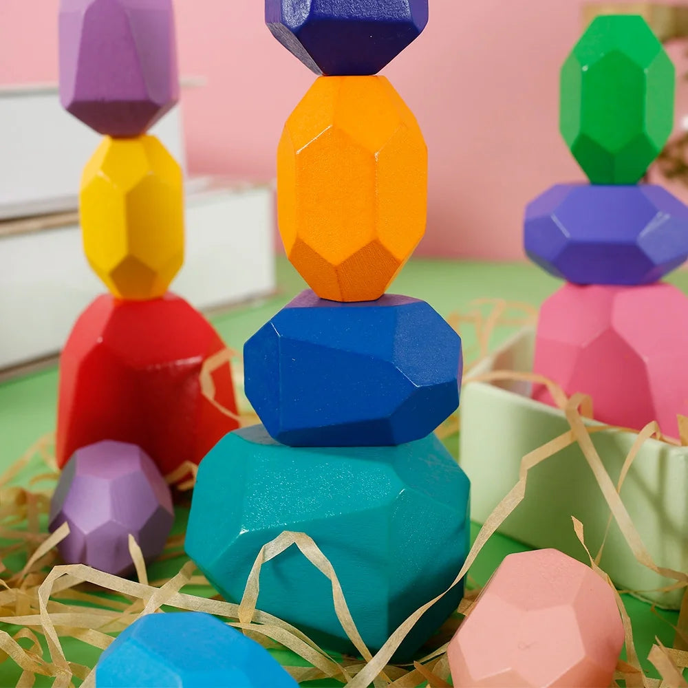 Kids Wooden Balancing Stone Stacking Building Block Toy S612456