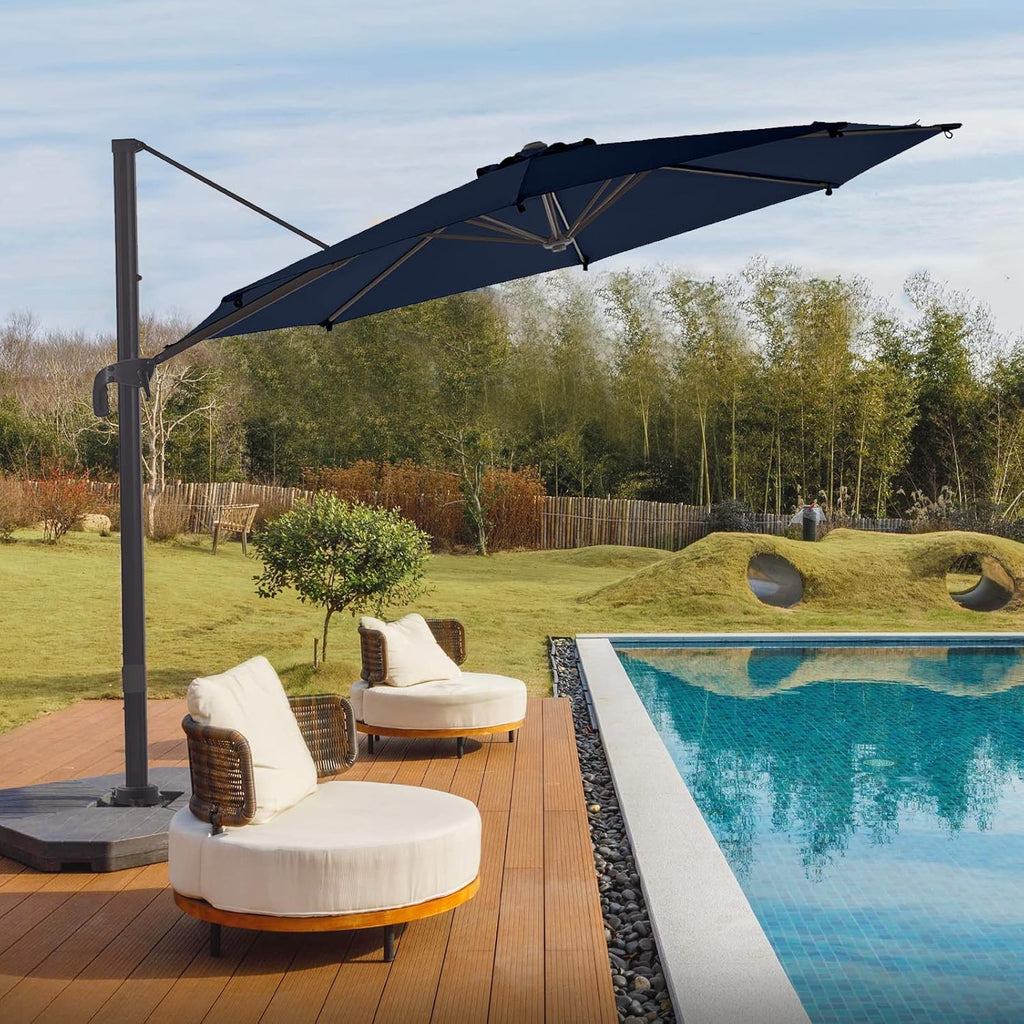 Grey 8.2FT Square Offset Patio Umbrella with Aluminum Pole R6773
