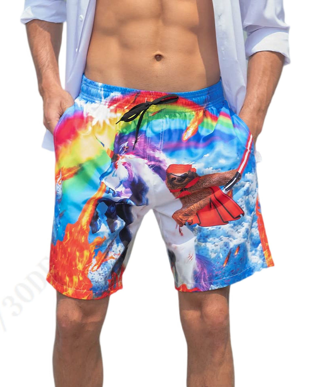 Men's Quick Dry Printed Board Shorts with Mesh Lining K29572