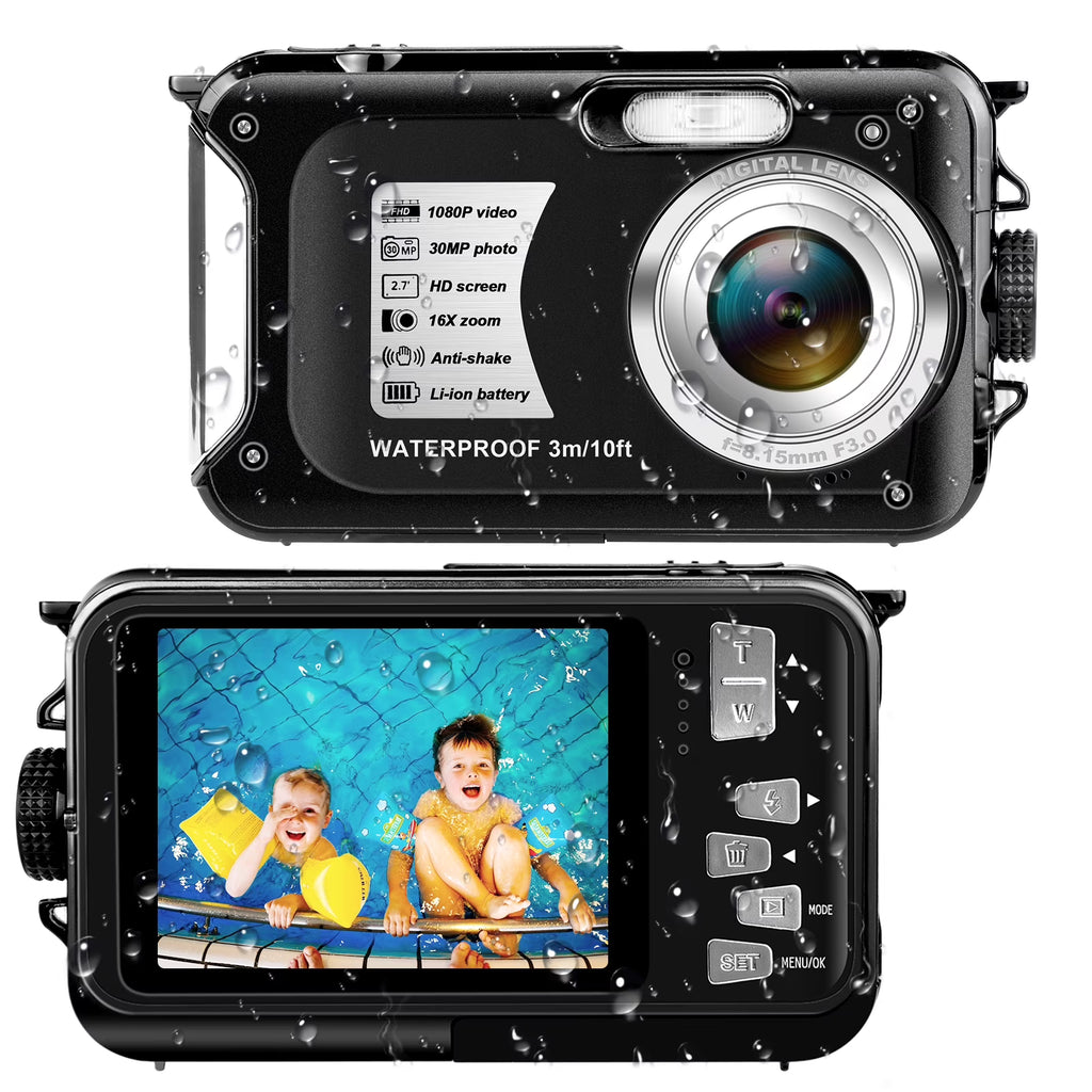 Black Waterproof Digital Camera 30 MP Full HD 1080P 16X Digital Zoom O7366