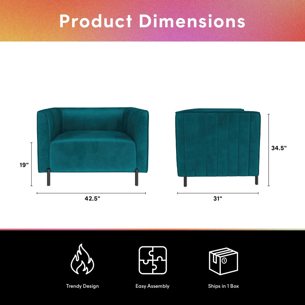 Emerald Green Velvet Upholstered Accent Chair and a Half D8991